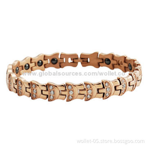IPR Gold Plating Stainless Steel Therapy Bracelet with CZ Stone, High-polished, Good for Health